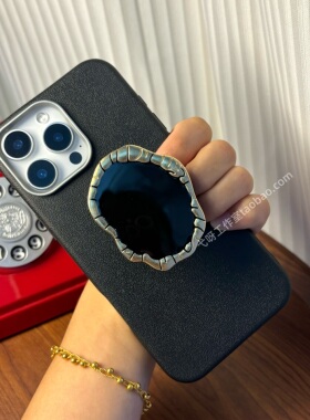 ins黑宝石支架适适用于16promax手机壳黑色苹果17pm创意15plus新款17pro个性软壳xs防摔14女款ip13软壳保护套