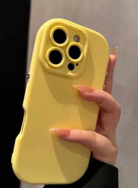 肤感悬浮适用于16promax手机壳黄色新款ip13女15promax简约纯色12椭圆防摔11气囊14plus硅胶xs创意13pm软全包