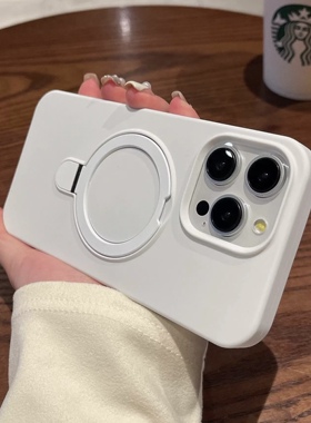 适用苹果16pro手机壳白色15promax液态硅胶磁吸支架新款13promax简约12pro软ip15情侣14/13全包防摔保护套