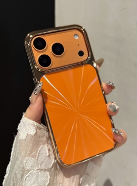 电镀橙色CD纹适用iPhone16promax高级17promax保护套iPhone15防摔14pro女款13保护壳15promax极光12高级感11