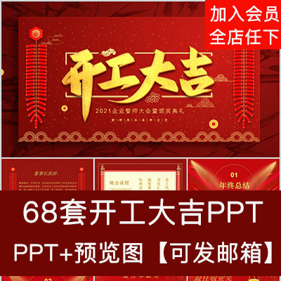 新店开张大吉开业大吉开工大吉ppt模板开业典礼开门大吉企业复工
