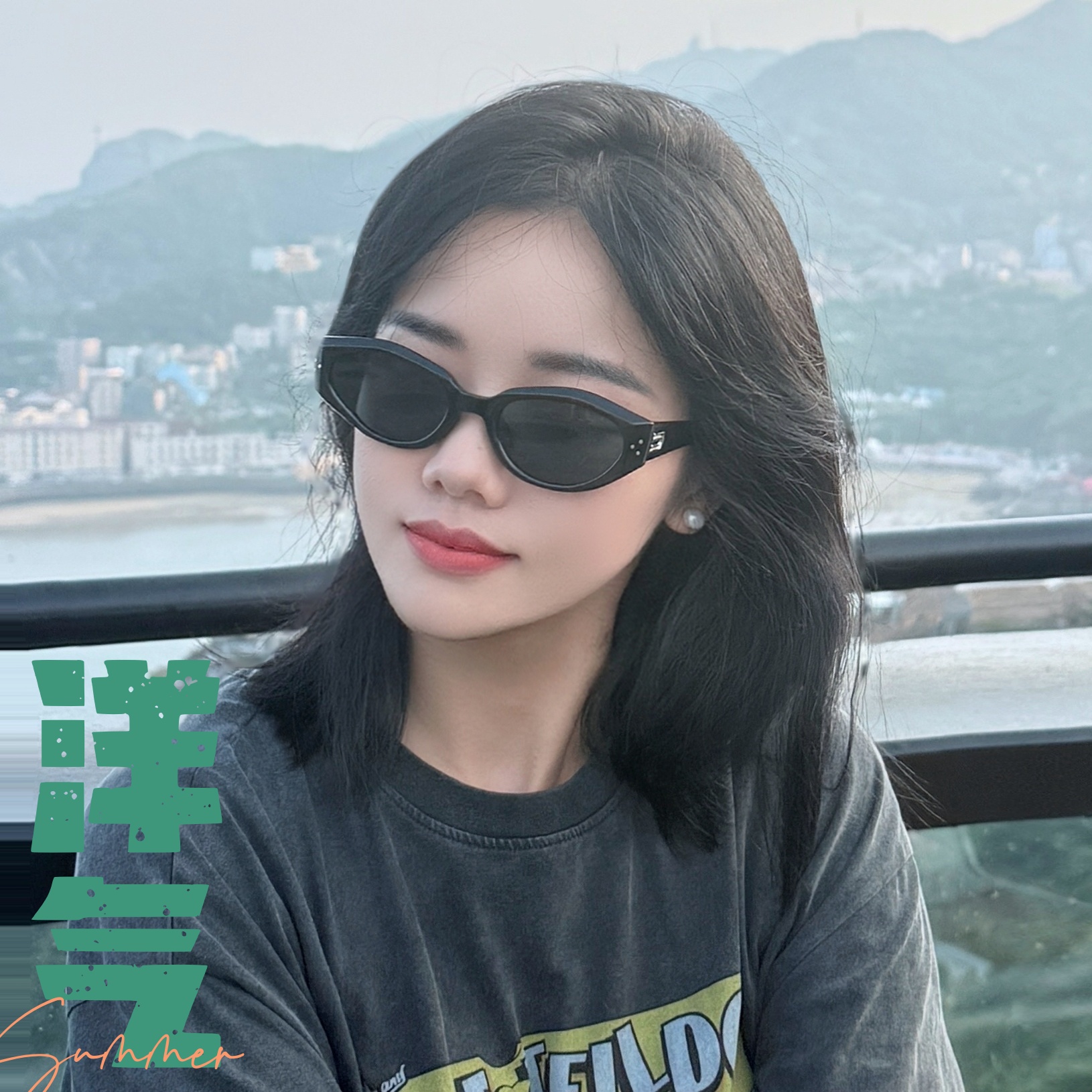2025新款复古猫眼墨镜女防晒遮阳高级感窄框小脸偏光黑色太阳镜男