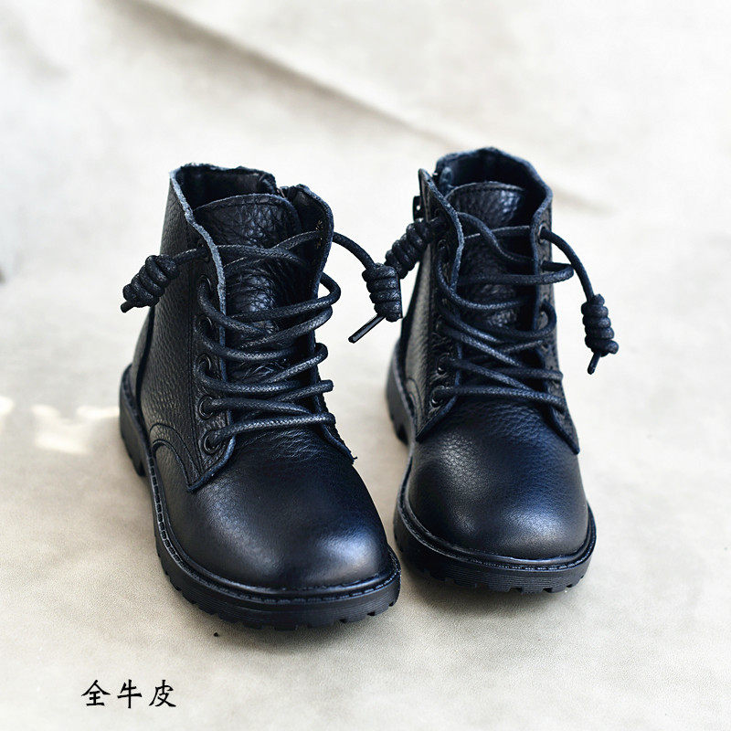 女童牛皮短靴男童真皮马丁靴
