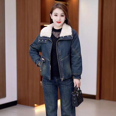 时尚加绒加厚水洗软牛仔短外套女