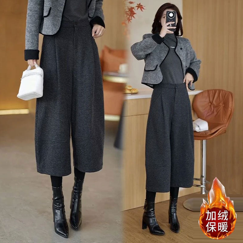 毛呢八分阔腿裤女2025秋冬新款