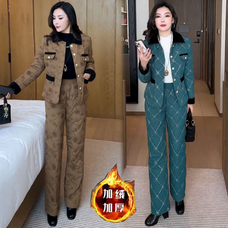 加绒加厚时尚套装女2025冬季新款