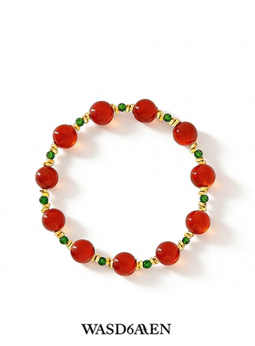 WASD6AEN蔚夲朱颜映翠南红玛瑙18K金首饰黄金手串女士新年款送礼