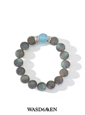 WASD6AEN蔚夲海蓝宝灰月光天然水晶手链生日礼物珠串手饰圆珠新潮