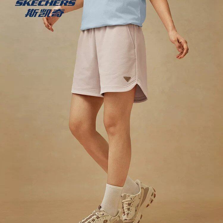 斯凯奇女款针织短裤纯色舒适百搭宽松瑜伽健身运动短裤L226W047