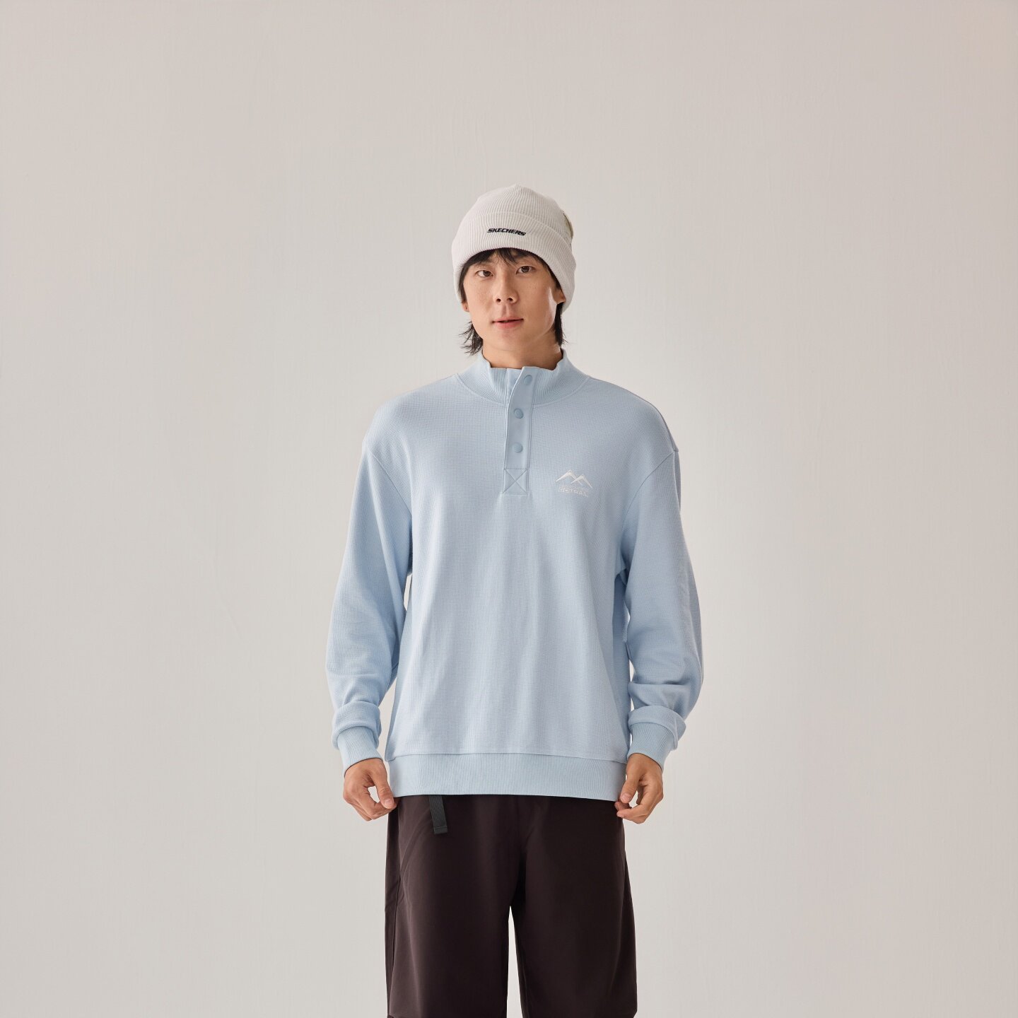 Skechers斯凯奇2025秋冬男士针织半开胸长袖针织T恤衫P425M192