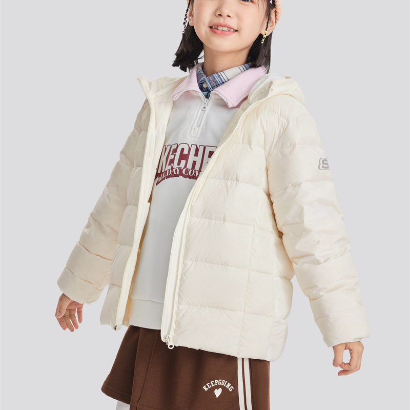 Skechers斯凯奇24男女童百搭时尚潮流梭织短款羽绒外套L424K061