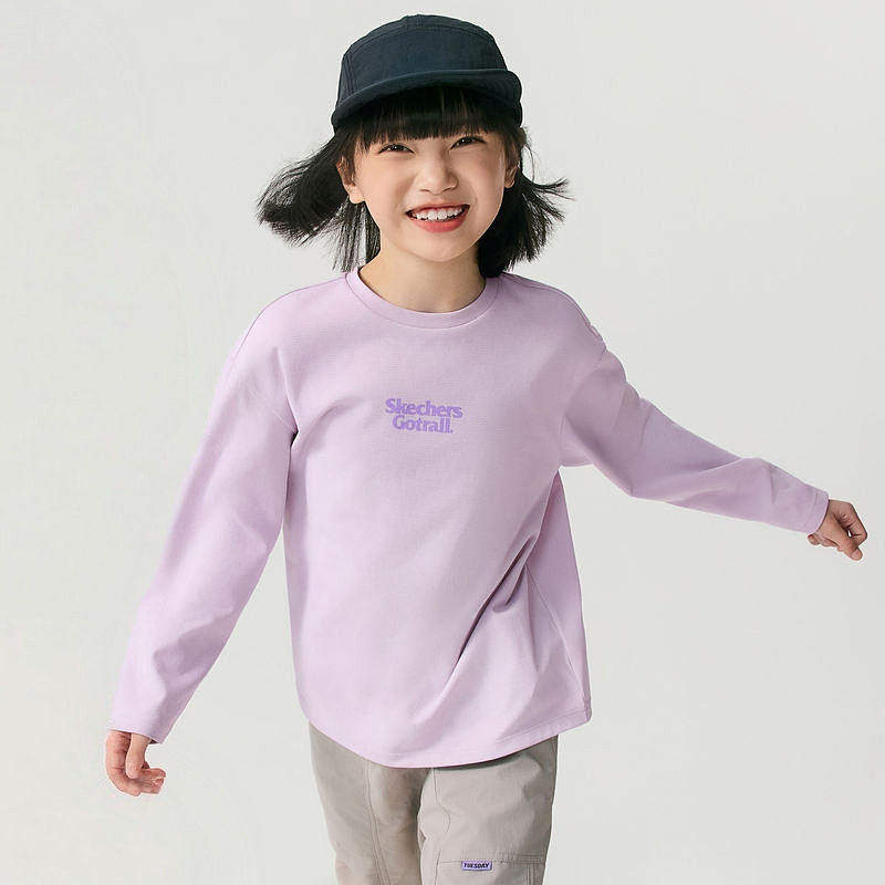 Skechers斯凯奇男女童春季休闲舒适长袖针织T恤衫卫衣P126K006