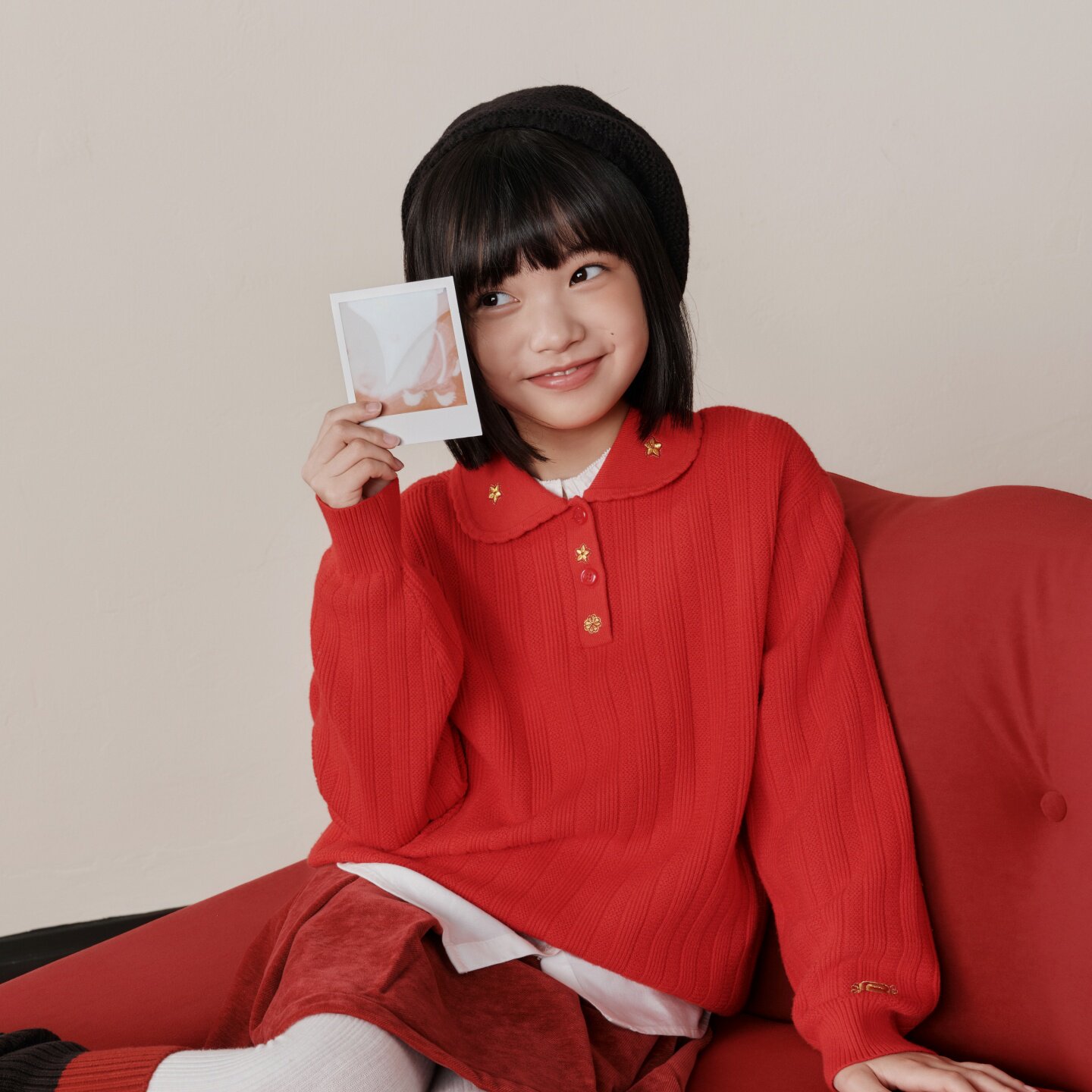 Skechers斯凯奇2026新年女童纯色百搭秋冬针织套头卫衣L126G008