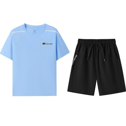 Skechers斯凯奇夏季男童凉感吸湿速干短袖短裤运动套装P226B017