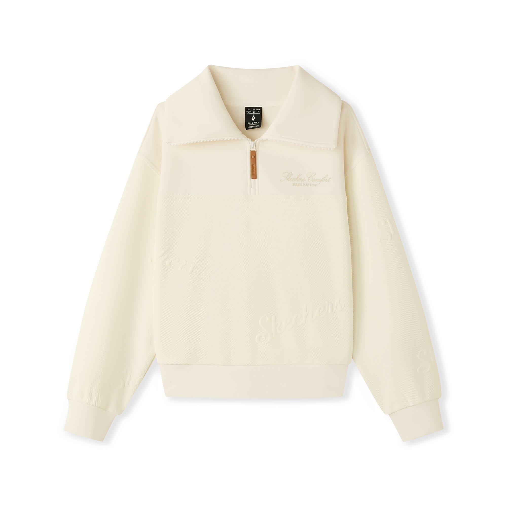 Skechers斯凯奇新年款女士秋冬季宽松针织半开胸套头卫衣L126W007