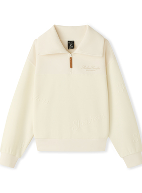 Skechers斯凯奇新年款女士秋冬季宽松针织半开胸套头卫衣L126W007