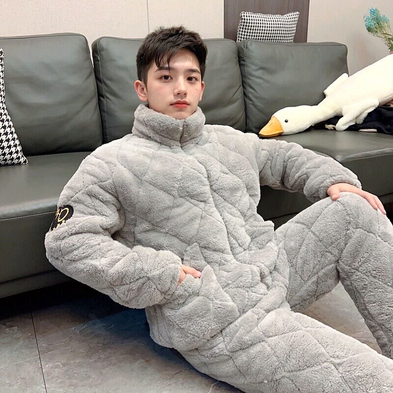 三层夹棉睡衣男冬季加绒加厚珊瑚绒法兰绒保暖棉袄大码新款家居服,女士内衣/男士内衣/家居服,睡衣/家居服套装,淘宝优惠券,粉丝福利购,淘宝优惠卷