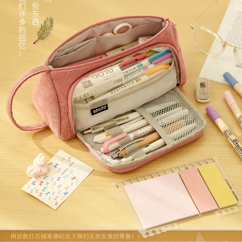 安蔻大容量帆布笔袋韩国简约女可爱多功能少女心文具盒高中铅笔盒日系