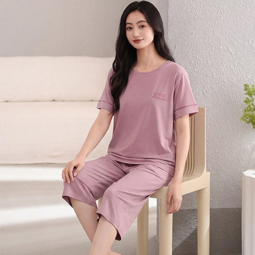 中年女睡衣薄款夏季套头纯棉短袖