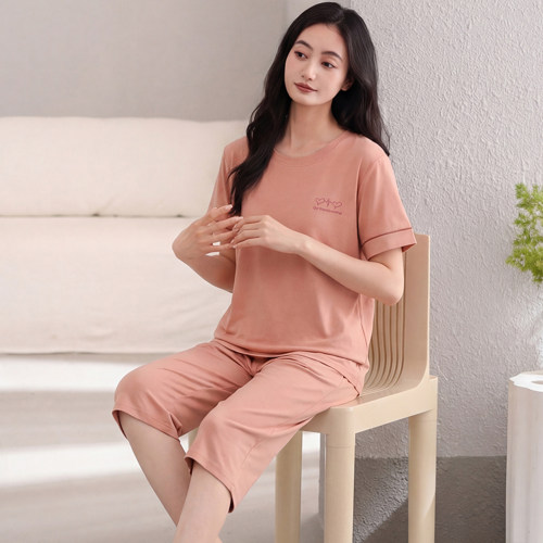妈妈睡衣女夏季薄款纯棉短袖大码