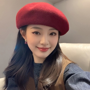 毛呢帽子女2025新款贝雷帽秋冬显脸小蓓蕾帽气质复古百搭画家帽