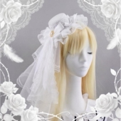 礼帽lolita白色洛丽塔蕾丝头纱礼帽女花嫁新娘头饰发饰亚文化配饰