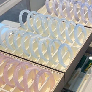 猫眼石手镯天然冰种玉髓手镯女款冰透高冰玉石平安镯粉色水晶镯子