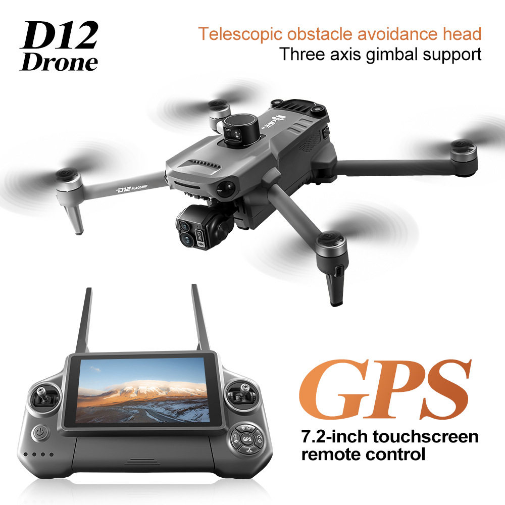 D12 Drone 3 Axis anti shake GPS Screen Airdrop Aircraft