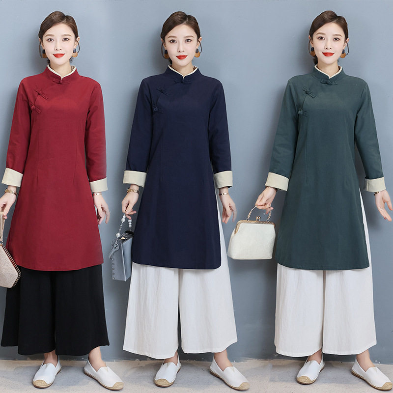 棉麻唐装上衣中式复古中国风茶服女禅意禅服民国风女装中医馆服装