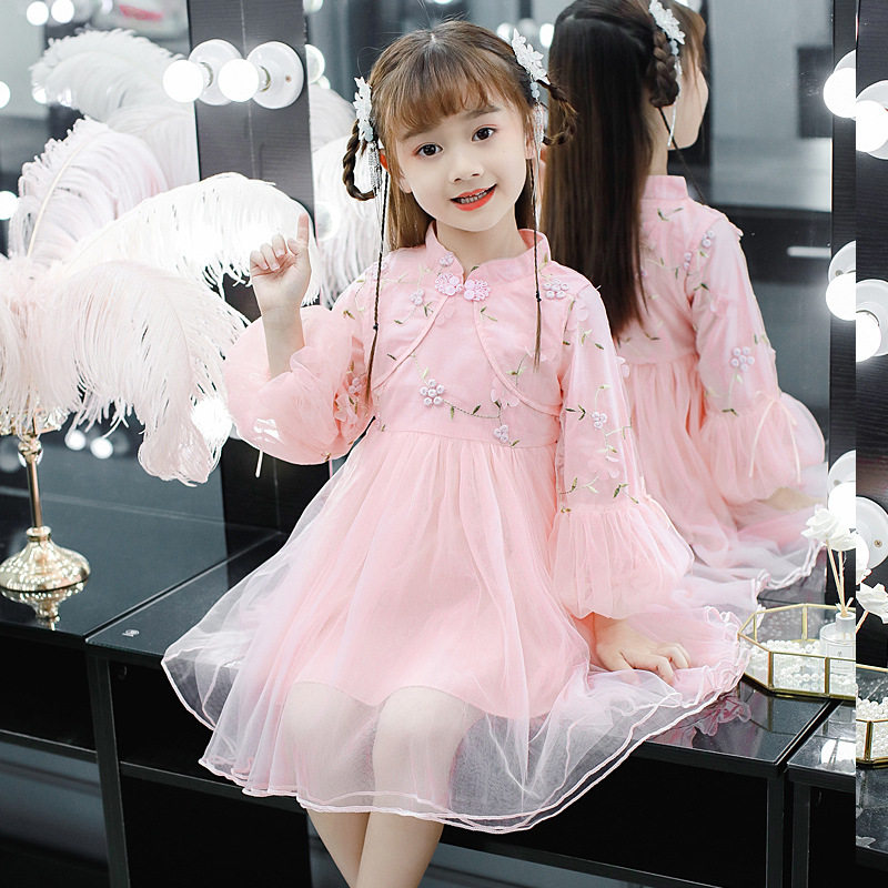 2026新款女童连衣裙春秋款新中式立领旗袍裙儿童礼服公主裙演出服