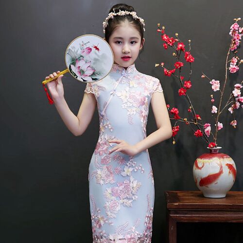 女孩旗袍女童唐装古筝演出服修身