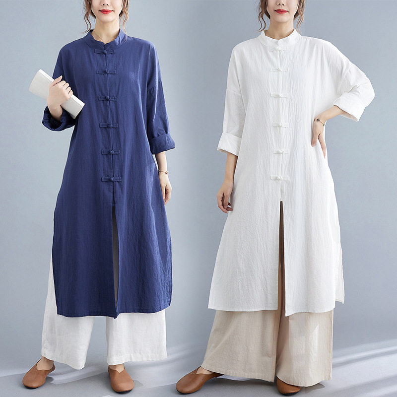 盘扣棉麻长袖女太极禅意居士服