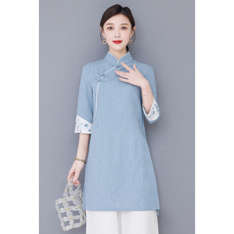 中国风复古文艺立领盘扣中长旗袍上衣禅意禅服七分袖衬衫唐装茶服,女装/女士精品,上衣,淘宝优惠券,粉丝福利购,淘宝优惠卷