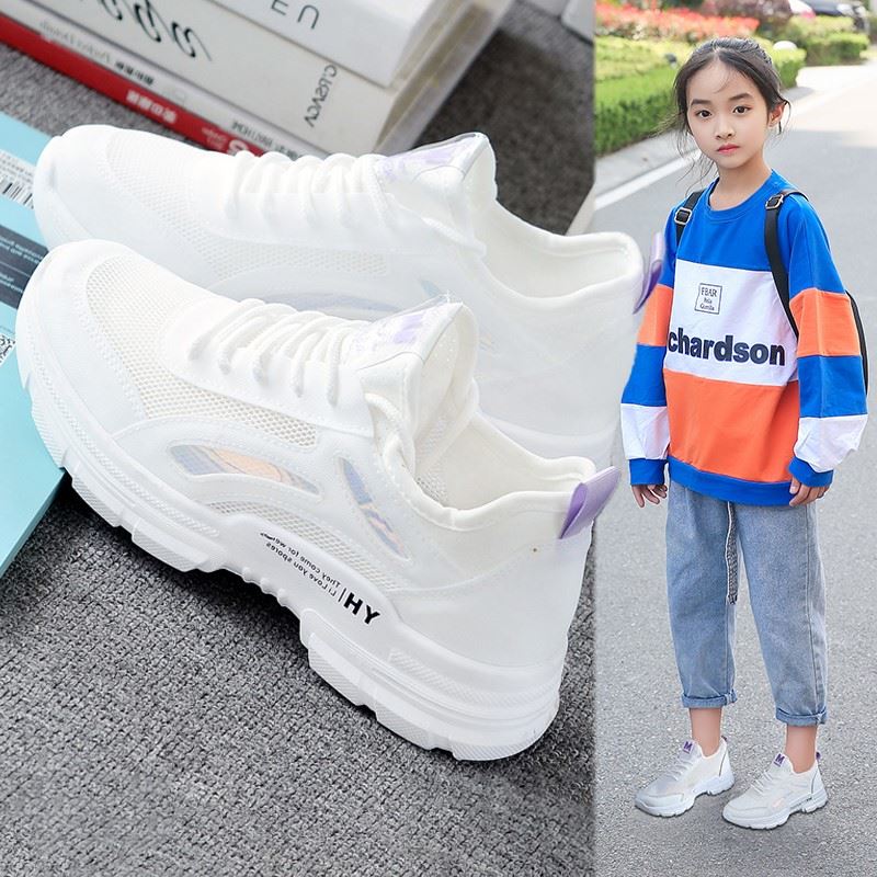 女童小白鞋夏2025新款儿童运动鞋网鞋透气春秋中大童网面女童鞋子