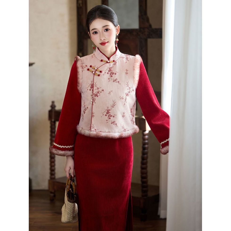 红色新中式旗袍2025年新款