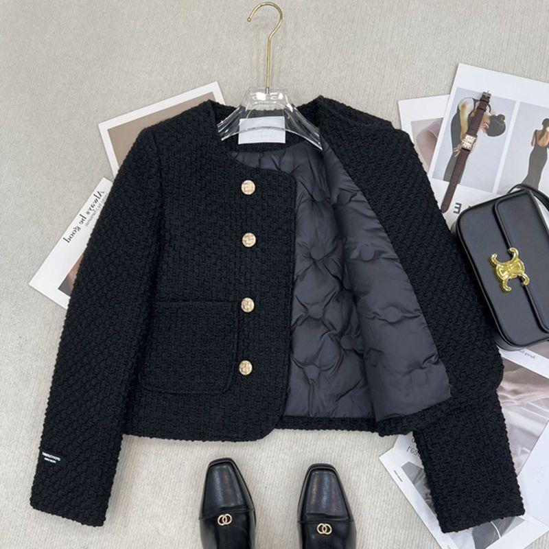 秋冬新款充绒内胆加棉法式双排香风气质短款外套2024名媛上衣