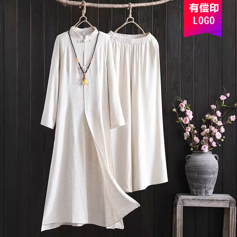 文艺棉麻盘扣禅意茶服两件套