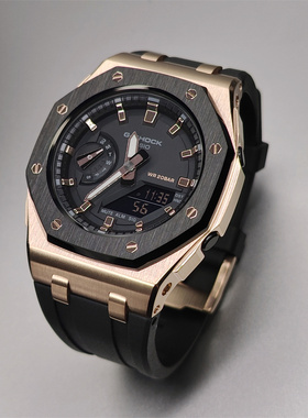 适用于卡西欧GMAS2100正品改装小款离岸黑玫表壳短氟胶带适用细手