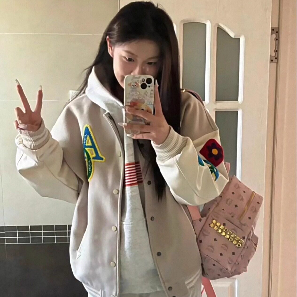 【Achock正品】潮牌毛巾绣美式字母棒球服男女街头夹棉加厚夹克