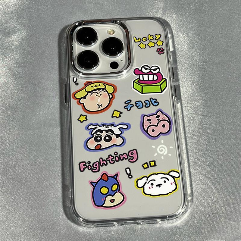 卡通蜡笔小新小白金属按键适用苹果14/15promax手机壳透明13/11/12xsmax