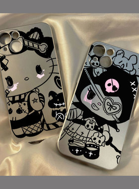 黑色HelloKitty凯蒂猫适用苹果15promax华为p60vivo小米13s红米荣耀oppo闺蜜手机壳iphone12/14透明套全包