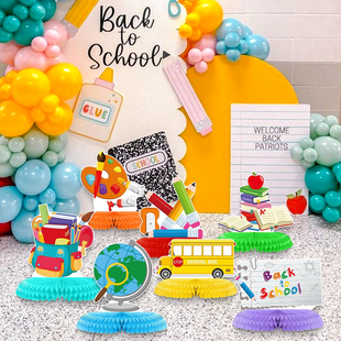 新品返校季蜂窝摆件装饰开学季主题派对餐桌中心摆饰学校教室布置