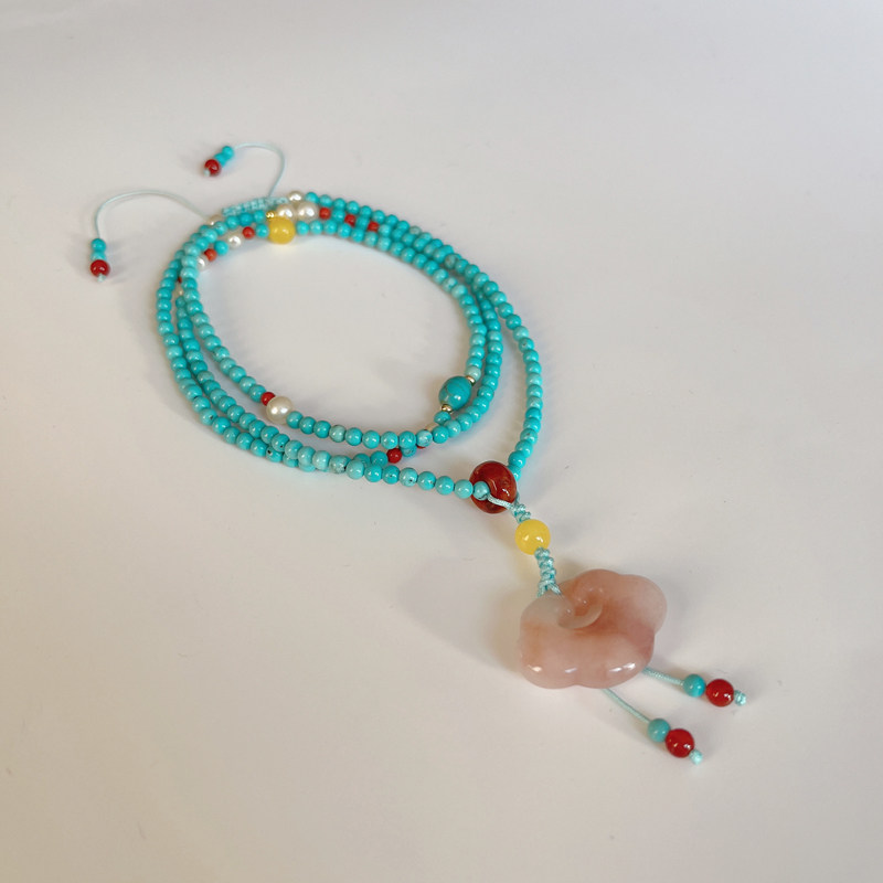 绿松石小米珠项链红翡吊坠毛衣链轻奢天然珍珠正品2025新款爆款