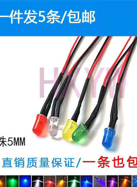 5MM高亮发光二极管玩具车指示灯装饰灯3V5V6V9V12V24VLED带线灯珠
