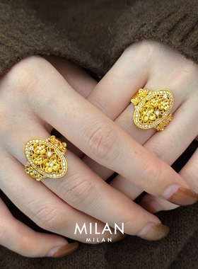 江南园林~镂空花窗椭圆戒指女