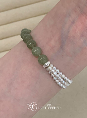 新中式仿玉髓珍珠绿色手串女