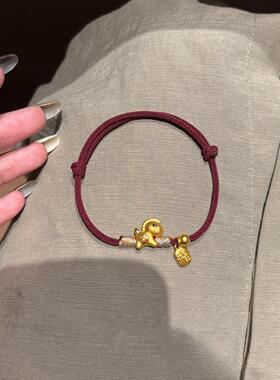 S925纯银金色小马红色编绳手链女