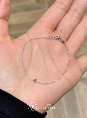 S925纯银黑色mini四叶草手链女