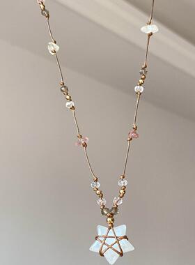 复古白色缠绕星星吊坠项链女