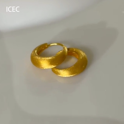 S925纯银金色哑光拉丝素圈耳扣